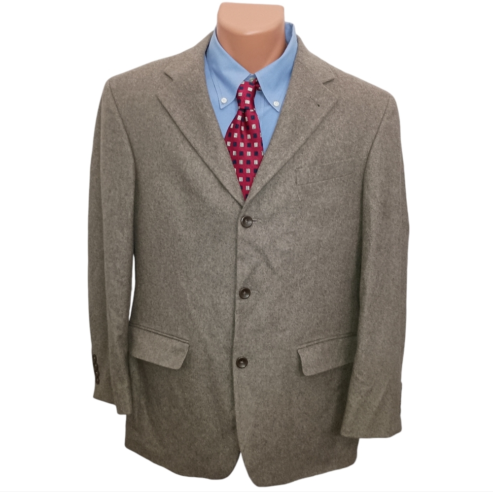Mens Oscar de la Renta Wool Cashmere Blend 3 Button Sport Coat Size 41 Regular